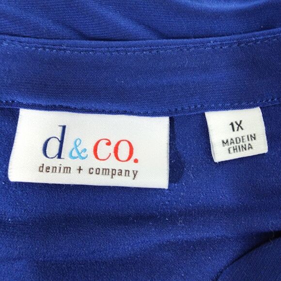 Denim & Co Tunic Top Womens 1X Blue Split V Neck 3/4 Tab Sleeve Studded Detail - Picture 9 of 11